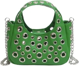 2 Pcs Y2k 90s Crescent Hobo Bags Women Trendy Studded PU Leather Shoulder Satchels Crossbody Purse Punk Underarm Tote Handbag