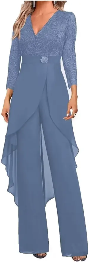 2 Pieces Mother of The Bride Pant Suits for Wedding Formal Outfit Women's Jumpsuit