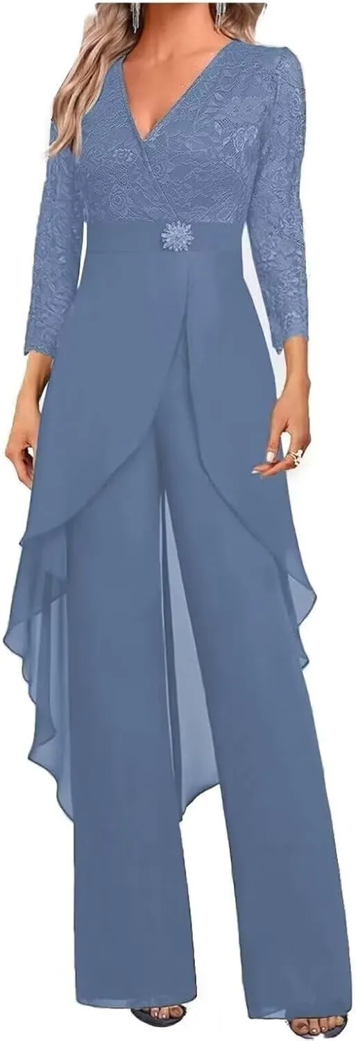 2 Pieces Mother of The Bride Pant Suits for Wedding Formal Outfit Women's Jumpsuit