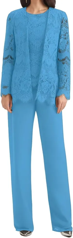 3 Pieces Mother of The Bride Pant Suits for Wedding Lace Chiffon Pant Suits Grandmother of The Bride Pant Suits