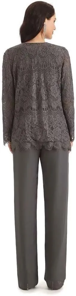 3 Pieces Mother of The Bride Pant Suits for Wedding Lace Chiffon Pant Suits Grandmother of The Bride Pant Suits