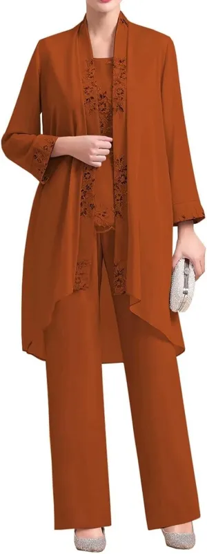 3 Pieces Mother of The Bride Pantsuit Dresses Chiffon Laces Formal Evening Outfit with Jacket