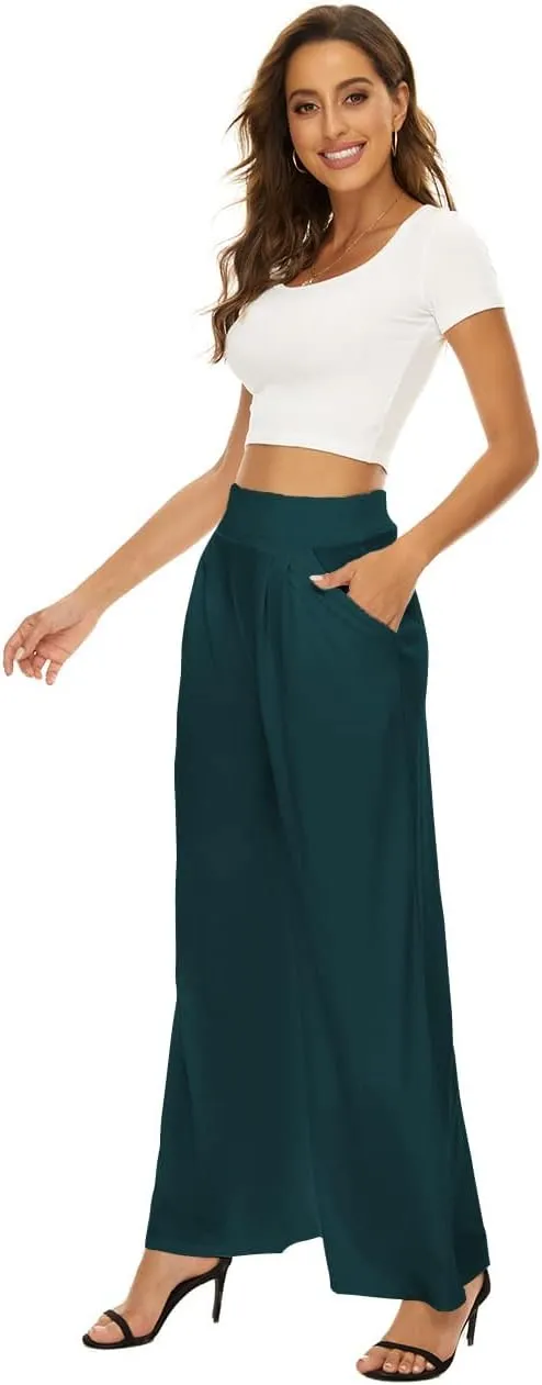 A ADILACA Wide Leg Pants for Women, Palazzo Pants for Women, Womens Casual Lounge Work Business High Waisted Flowy Pants