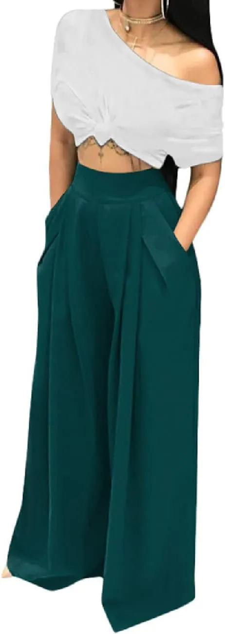 A ADILACA Wide Leg Pants for Women, Palazzo Pants for Women, Womens Casual Lounge Work Business High Waisted Flowy Pants