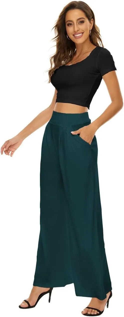 A ADILACA Wide Leg Pants for Women, Palazzo Pants for Women, Womens Casual Lounge Work Business High Waisted Flowy Pants