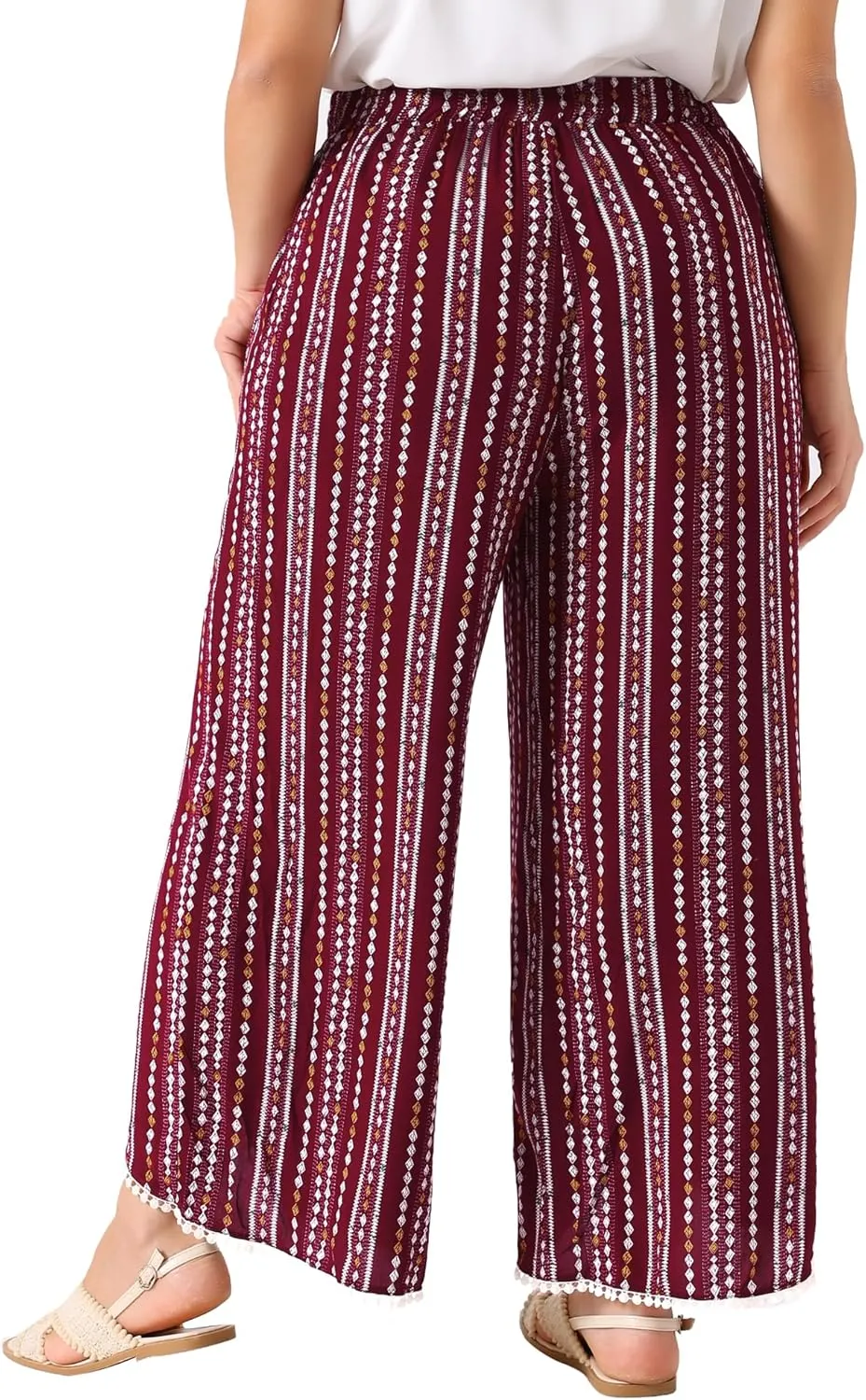 Agnes Orinda Plus Size Pant for Women Split Elastic Waist Flowy Striped Wide Leg Pants