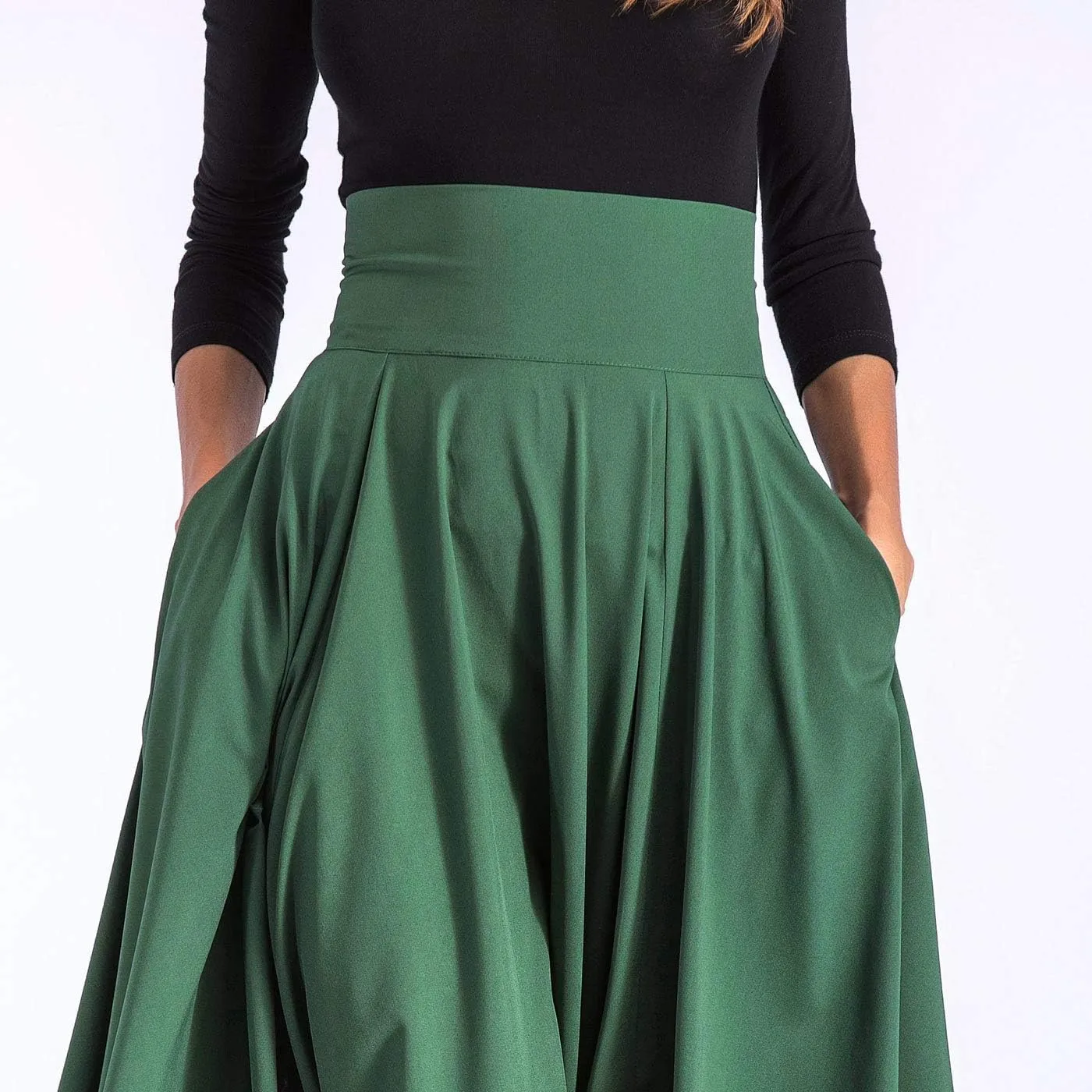 Aivtalk Women High Waist Long Skirt with Slit Pockets Bow Tie Pleated Maxi Skirt