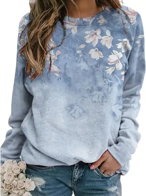 Akivide Women's Flower Graphic Printed Long Sleeve Crewneck Sweatshirt Fall Casual Loose Plus Size Pullover Tops for Women