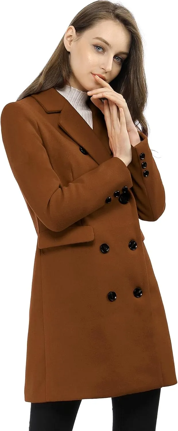 Allegra K Women's Winter Coat Elegant Notched Lapel Double Breasted Trench Coat