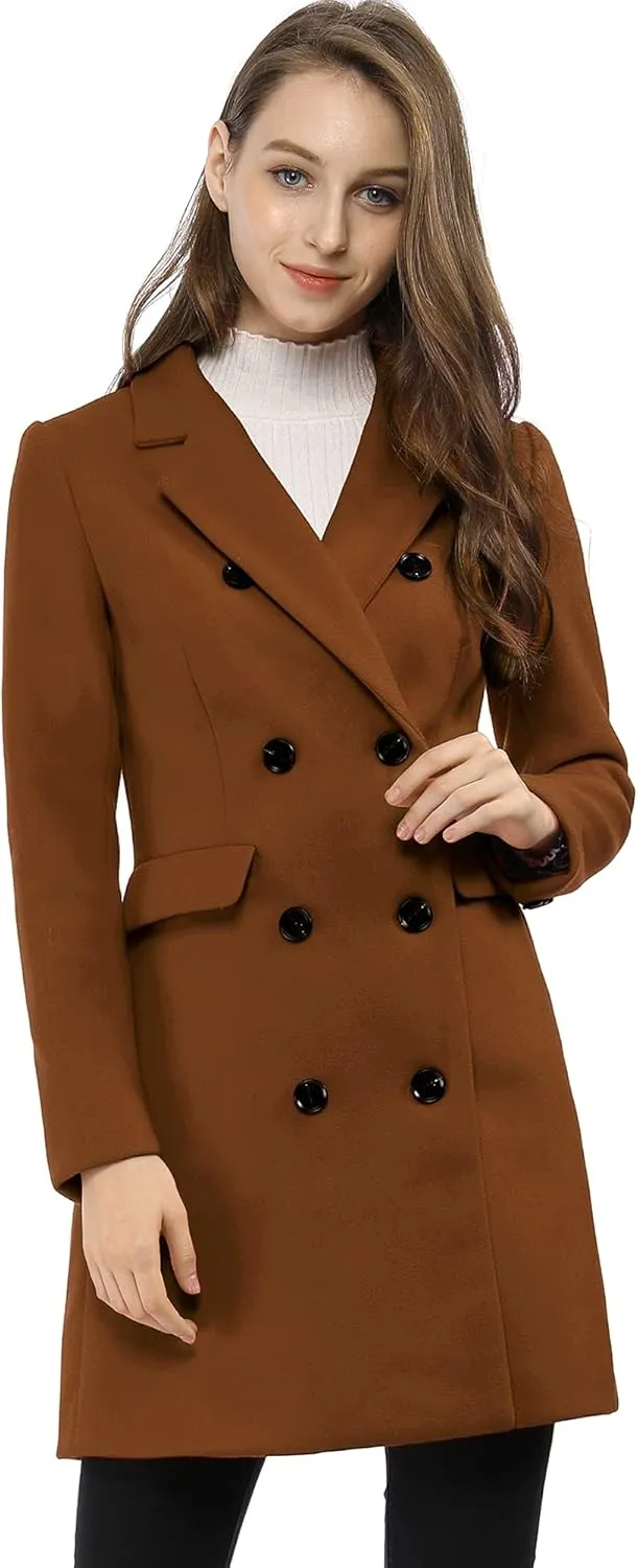 Allegra K Women's Winter Coat Elegant Notched Lapel Double Breasted Trench Coat