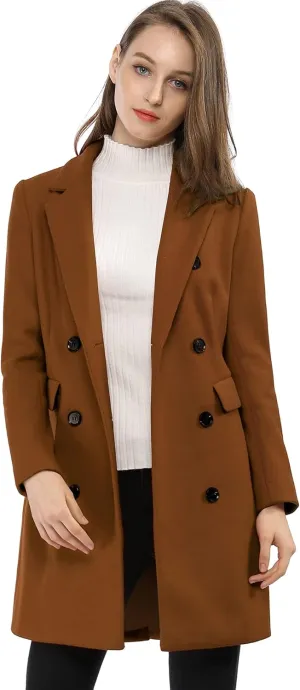 Allegra K Women's Winter Coat Elegant Notched Lapel Double Breasted Trench Coat