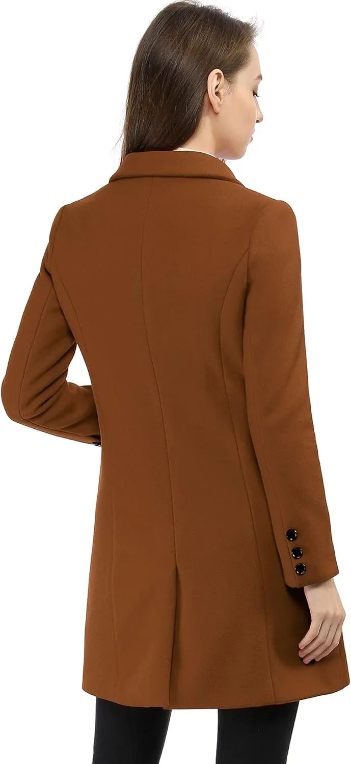Allegra K Women's Winter Coat Elegant Notched Lapel Double Breasted Trench Coat