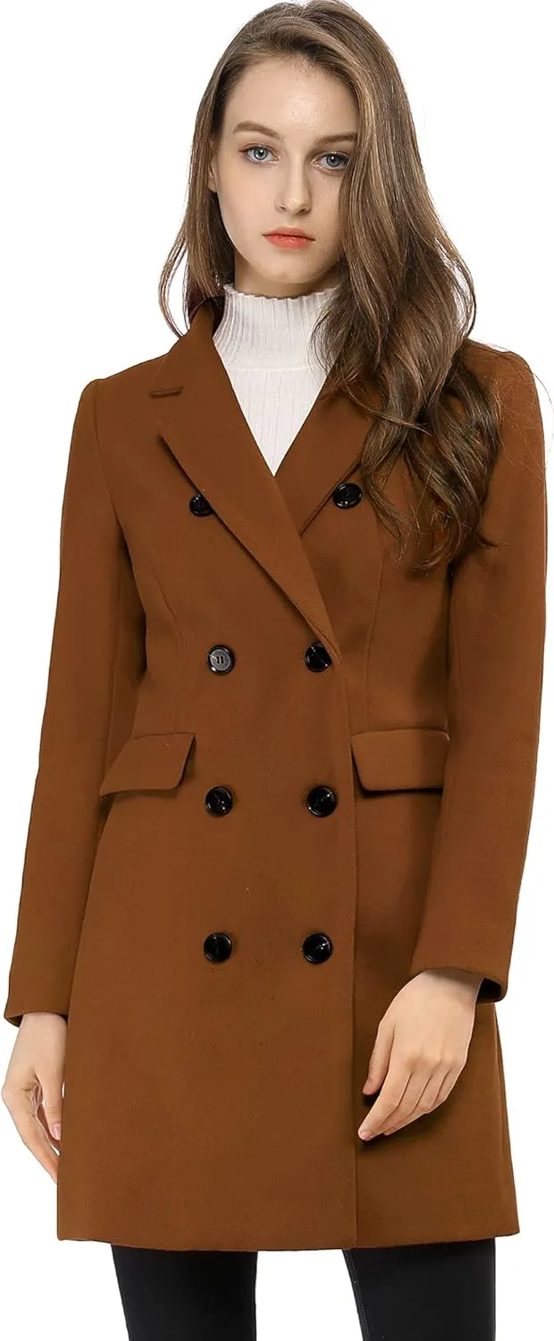 Allegra K Women's Winter Coat Elegant Notched Lapel Double Breasted Trench Coat