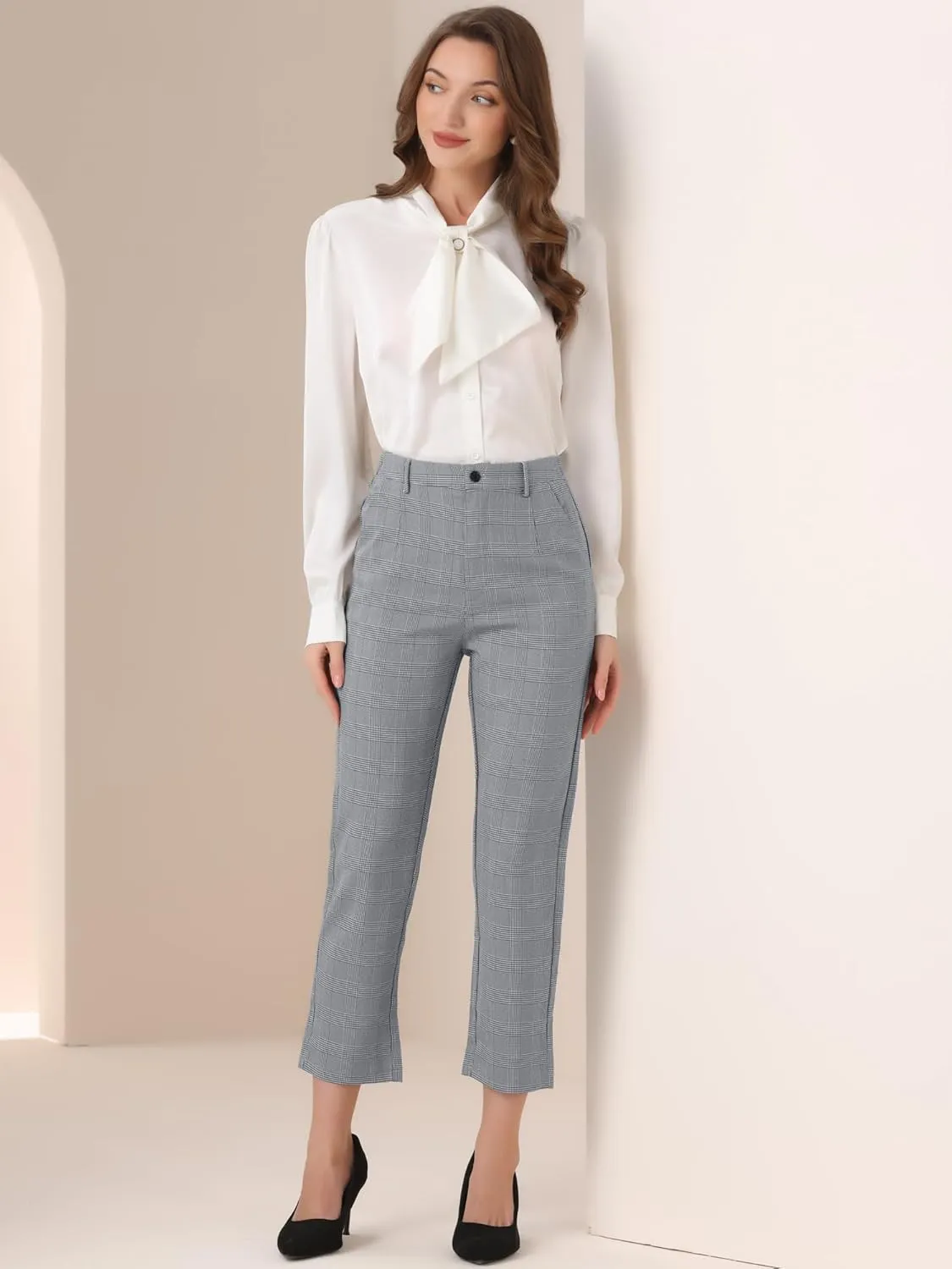 Allegra K Women's Work Dress Pants High Waisted Office Ankle Pants