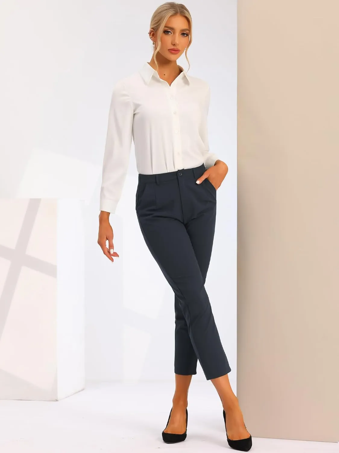 Allegra K Women's Work Dress Pants High Waisted Office Ankle Pants