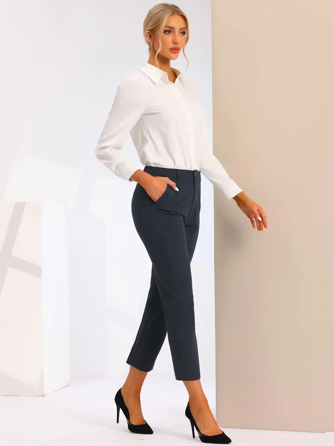 Allegra K Women's Work Dress Pants High Waisted Office Ankle Pants