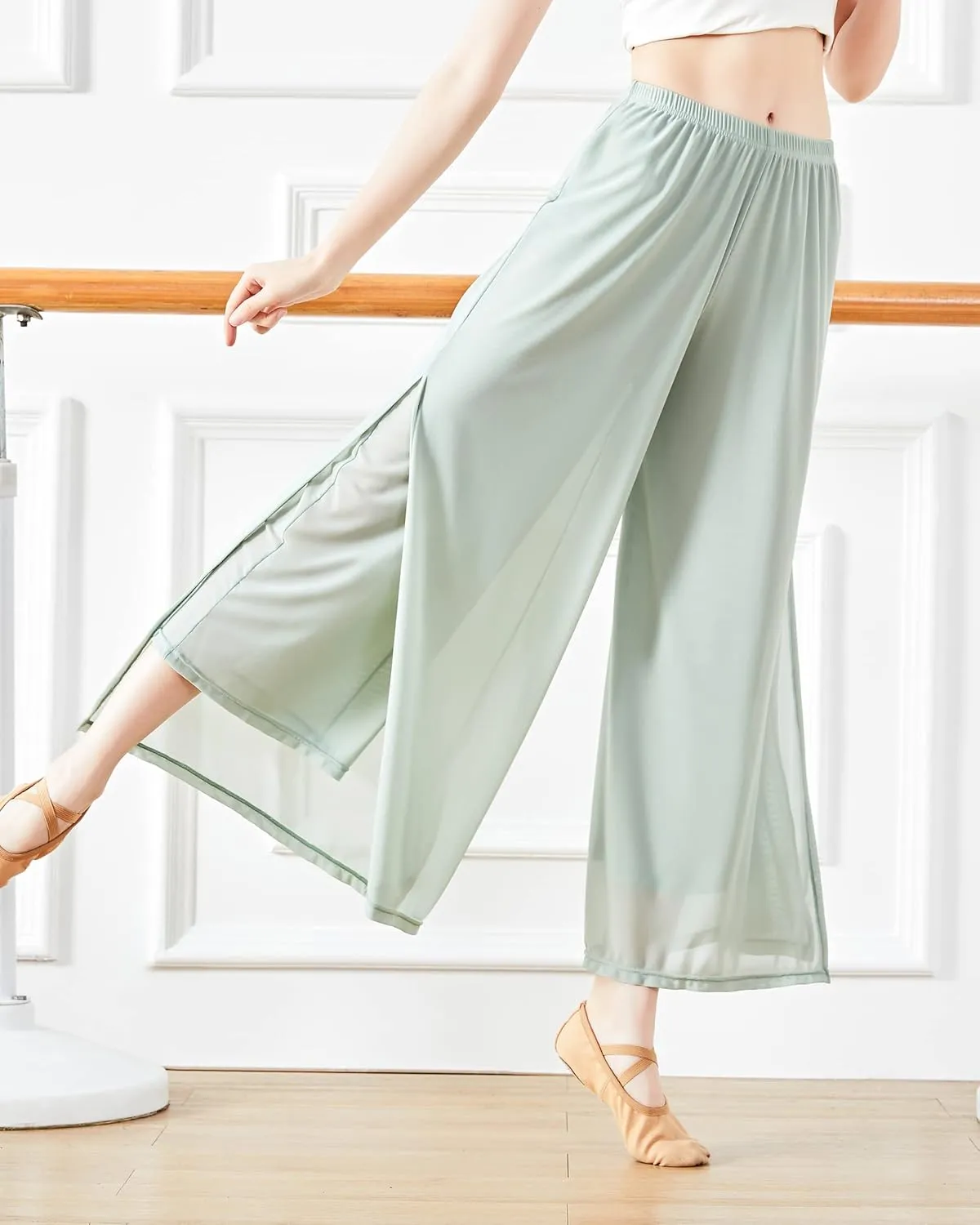 Angcoco Women's Double Layered Stretch Chiffon Dance Training Pants