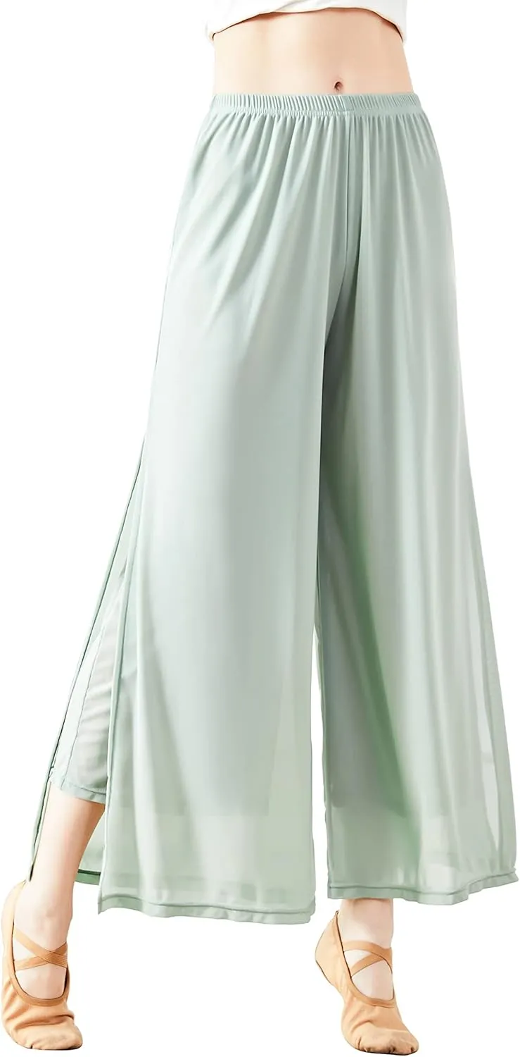 Angcoco Women's Double Layered Stretch Chiffon Dance Training Pants