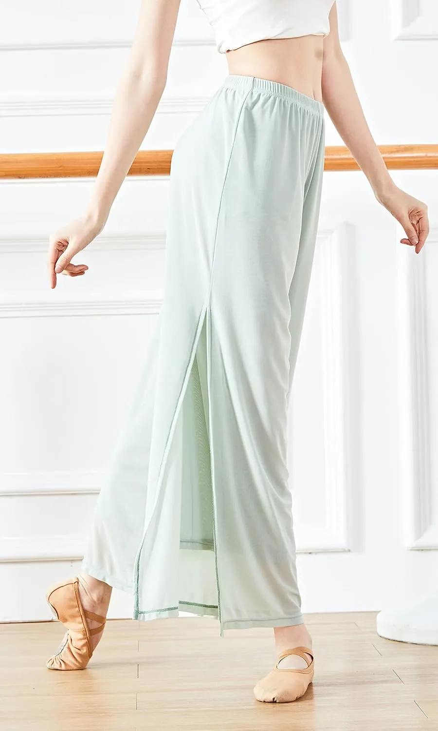 Angcoco Women's Double Layered Stretch Chiffon Dance Training Pants