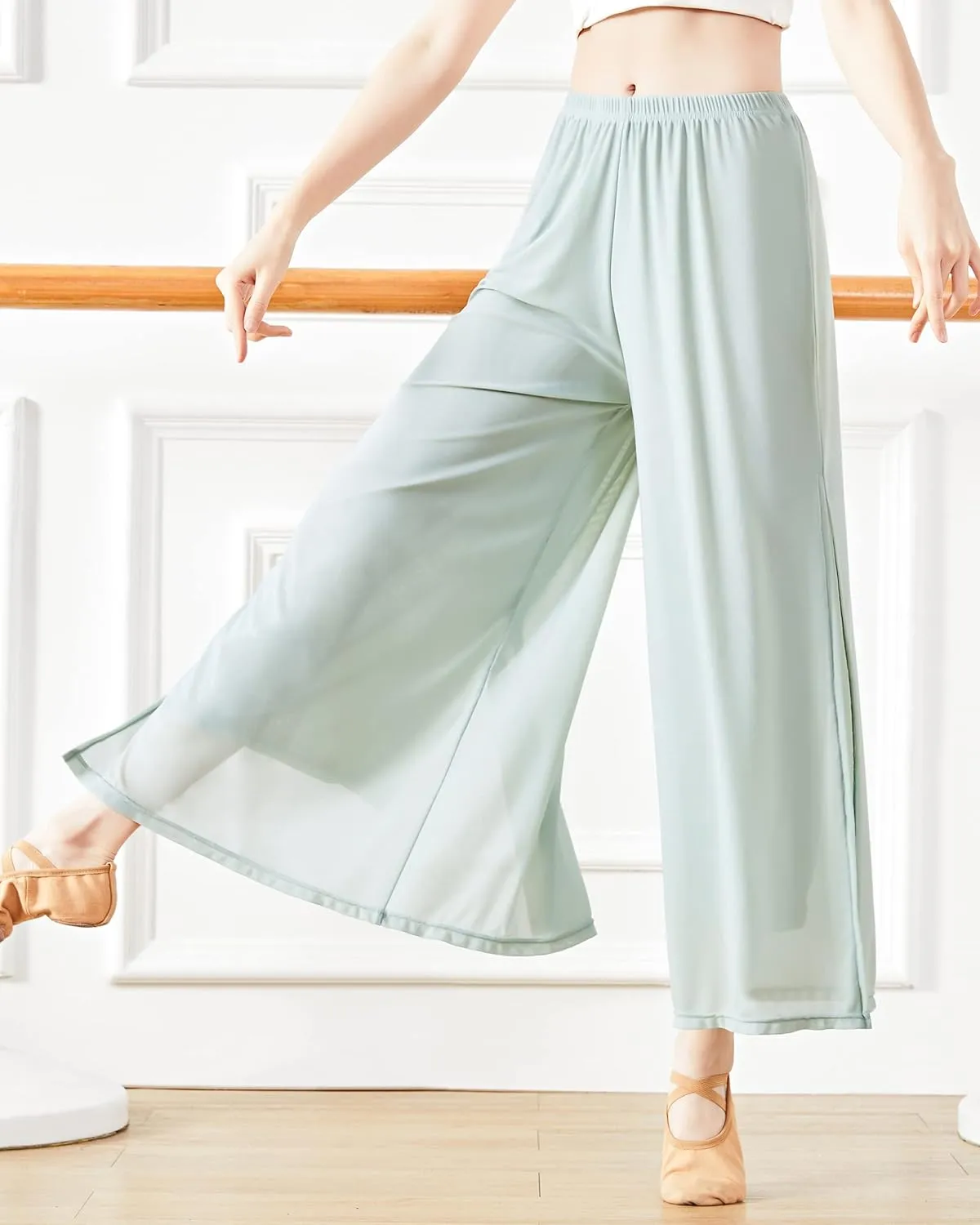 Angcoco Women's Double Layered Stretch Chiffon Dance Training Pants