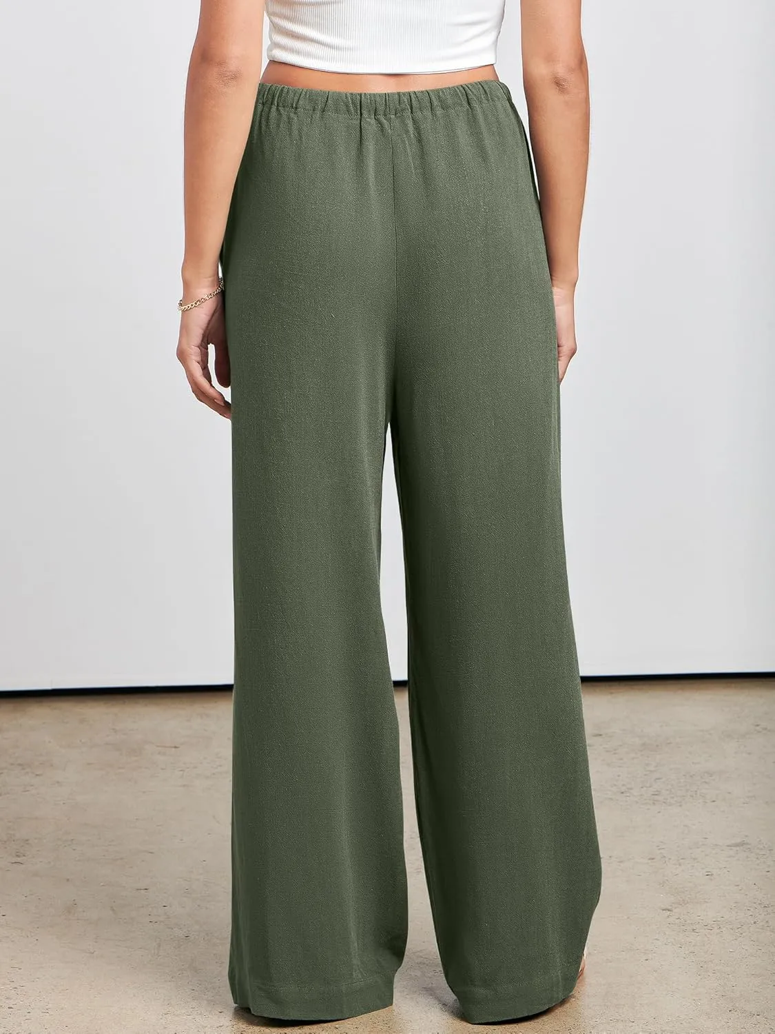 ANRABESS Womens Linen Palazzo Pants Summer Flowy Wide Leg Drawstring Casual Trousers with Pockets Beach Vacation Outfits