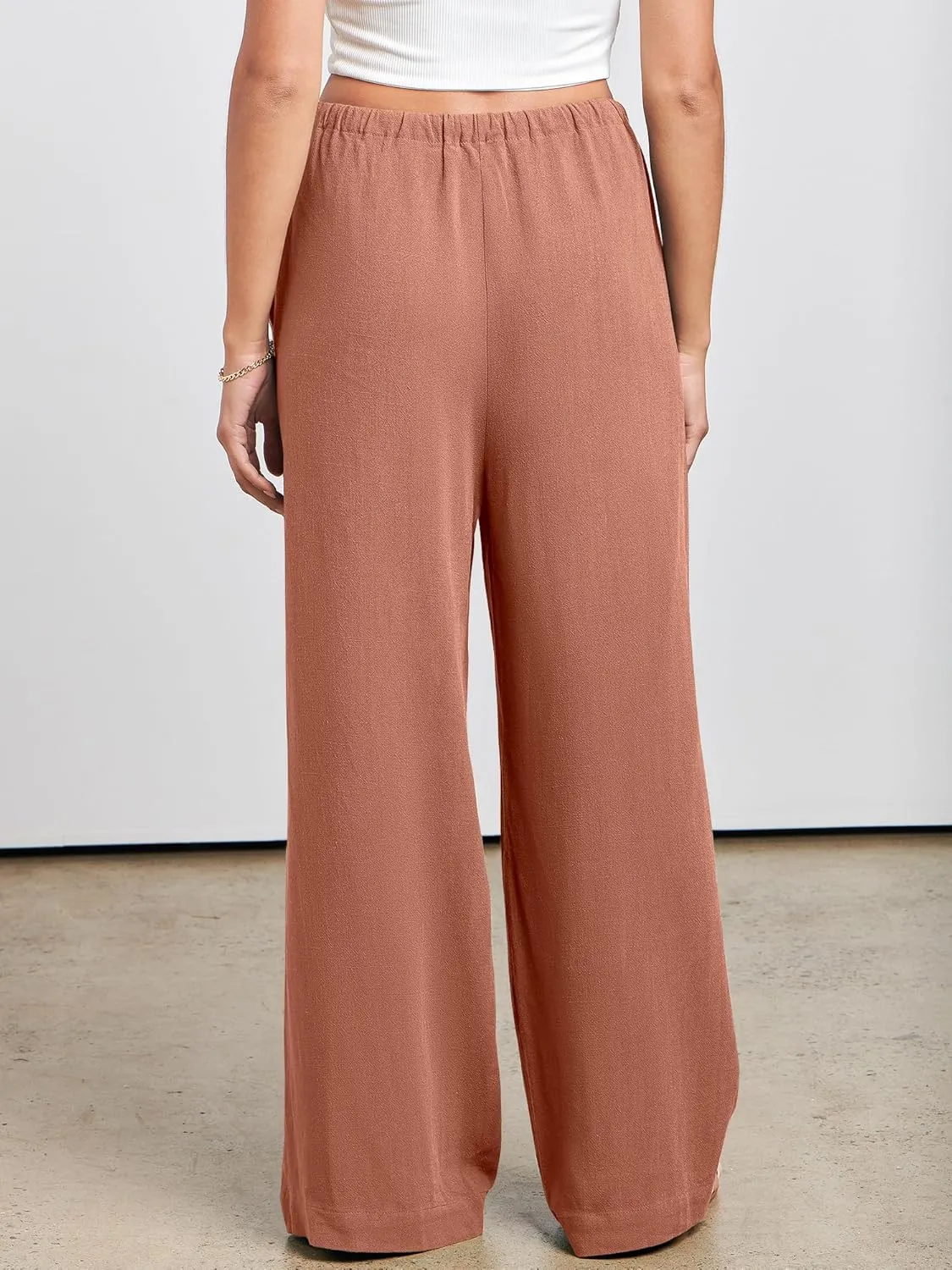 ANRABESS Womens Linen Palazzo Pants Summer Flowy Wide Leg Drawstring Casual Trousers with Pockets Beach Vacation Outfits