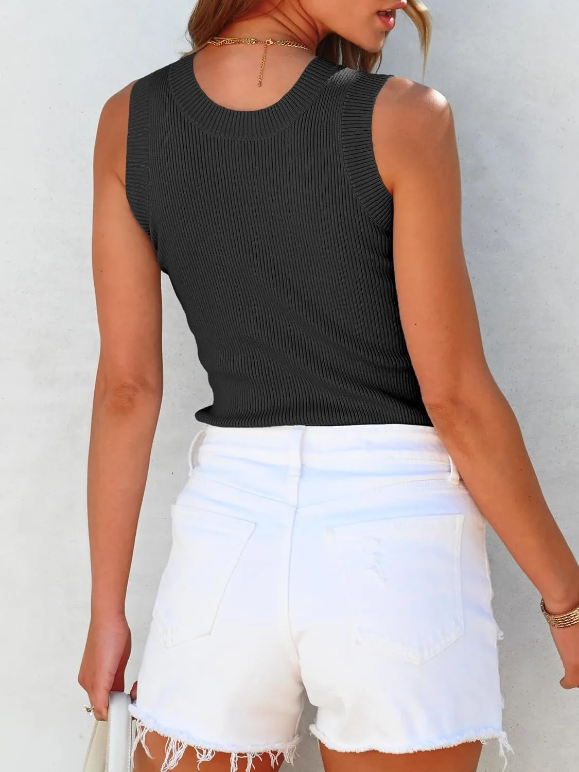 ANRABESS Women's Sleeveless Sweater Vest Summer V Neck Ribbed Knit Slim Fit Tank Tops 2025 Trendy Spring Outfits