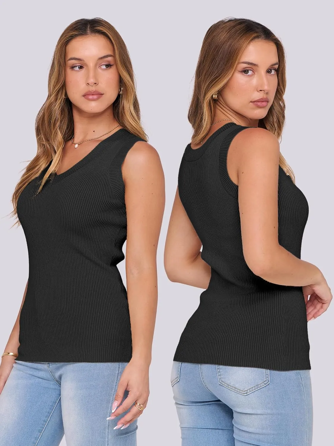 ANRABESS Women's Sleeveless Sweater Vest Summer V Neck Ribbed Knit Slim Fit Tank Tops 2025 Trendy Spring Outfits