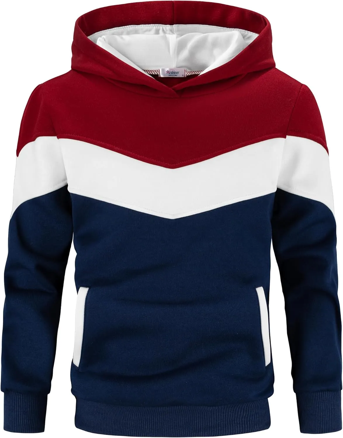 Arshiner Boy's Color Block Pullover Fleece Hoodie Long Sleeve Casual Sweatshirt with Pocket Age 3-13 Years