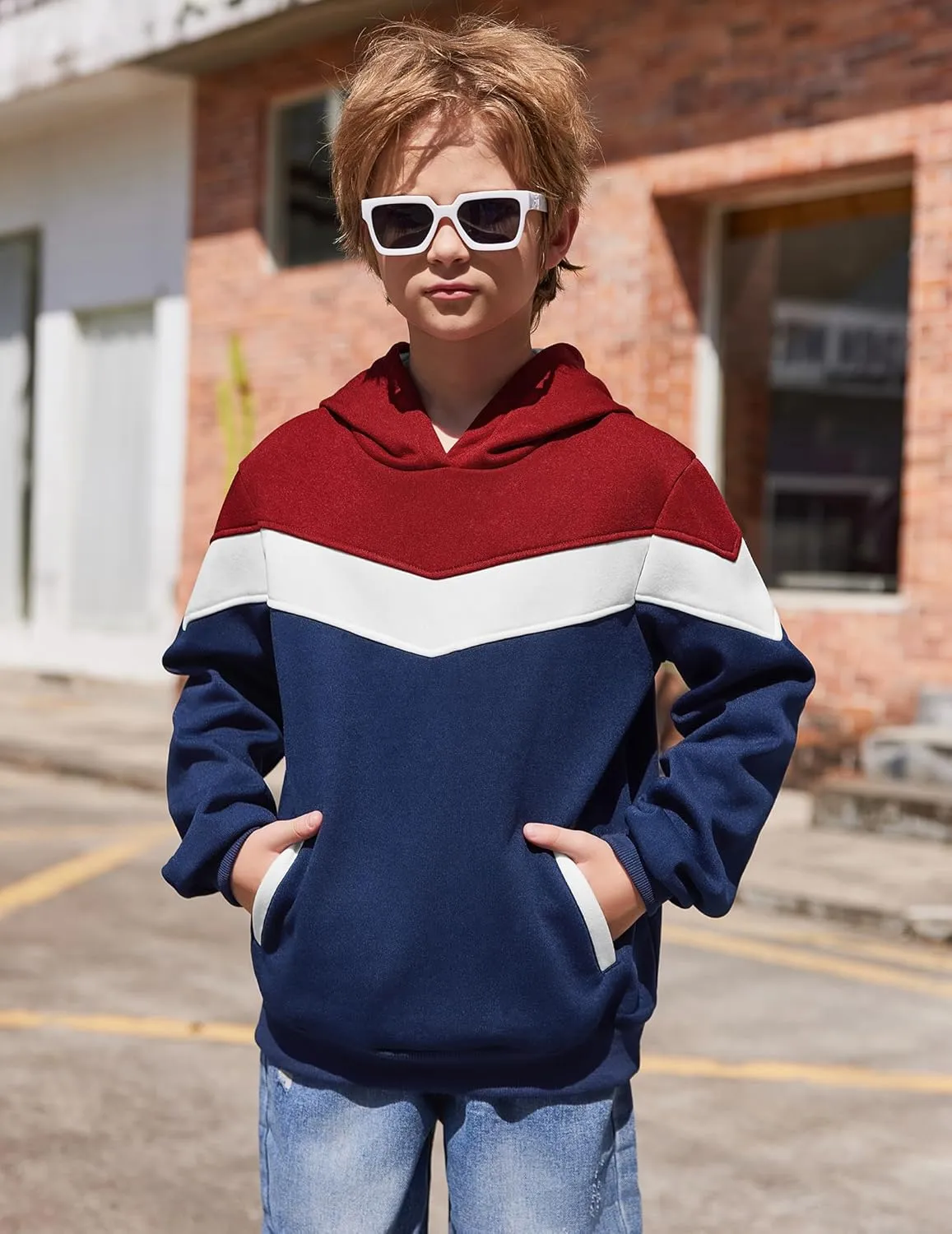 Arshiner Boy's Color Block Pullover Fleece Hoodie Long Sleeve Casual Sweatshirt with Pocket Age 3-13 Years