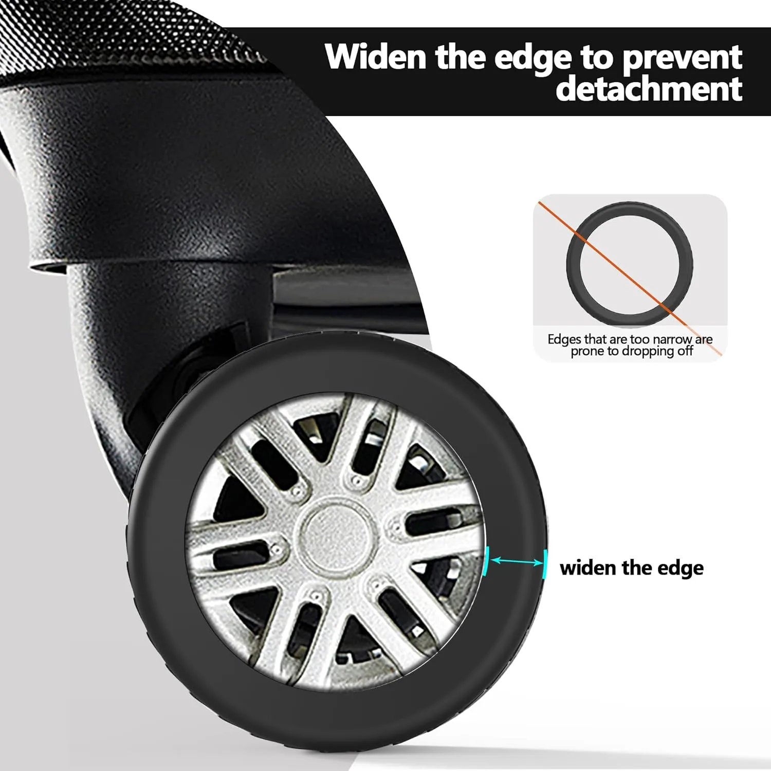 AWINNER Luggage Wheel Covers 8 Pack Upgraded,Silicone Luggage Wheel Protector Covers for most 8 Spinner Wheel Suitcases or Office Chair Caster,Durable,Mute and Shock Absorption (Black)