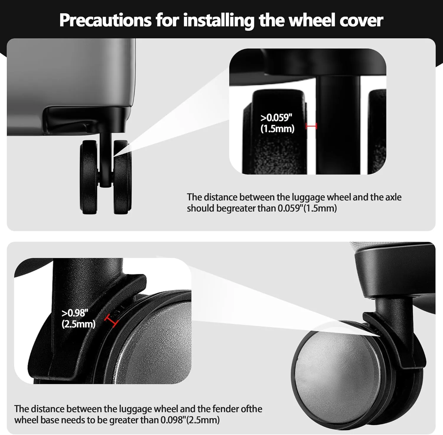 AWINNER Luggage Wheel Covers 8 Pack Upgraded,Silicone Luggage Wheel Protector Covers for most 8 Spinner Wheel Suitcases or Office Chair Caster,Durable,Mute and Shock Absorption (Black)