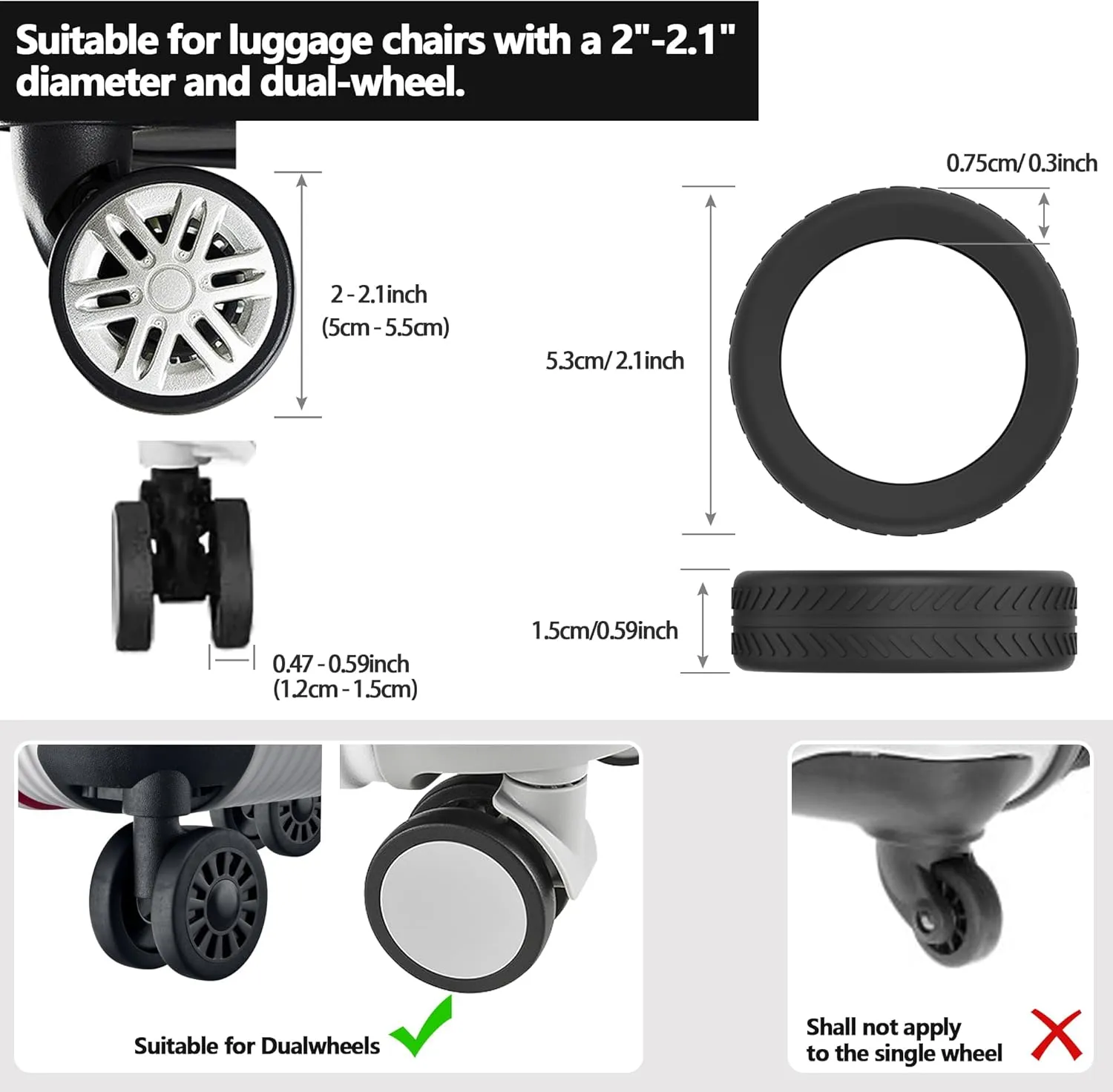 AWINNER Luggage Wheel Covers 8 Pack Upgraded,Silicone Luggage Wheel Protector Covers for most 8 Spinner Wheel Suitcases or Office Chair Caster,Durable,Mute and Shock Absorption (Black)