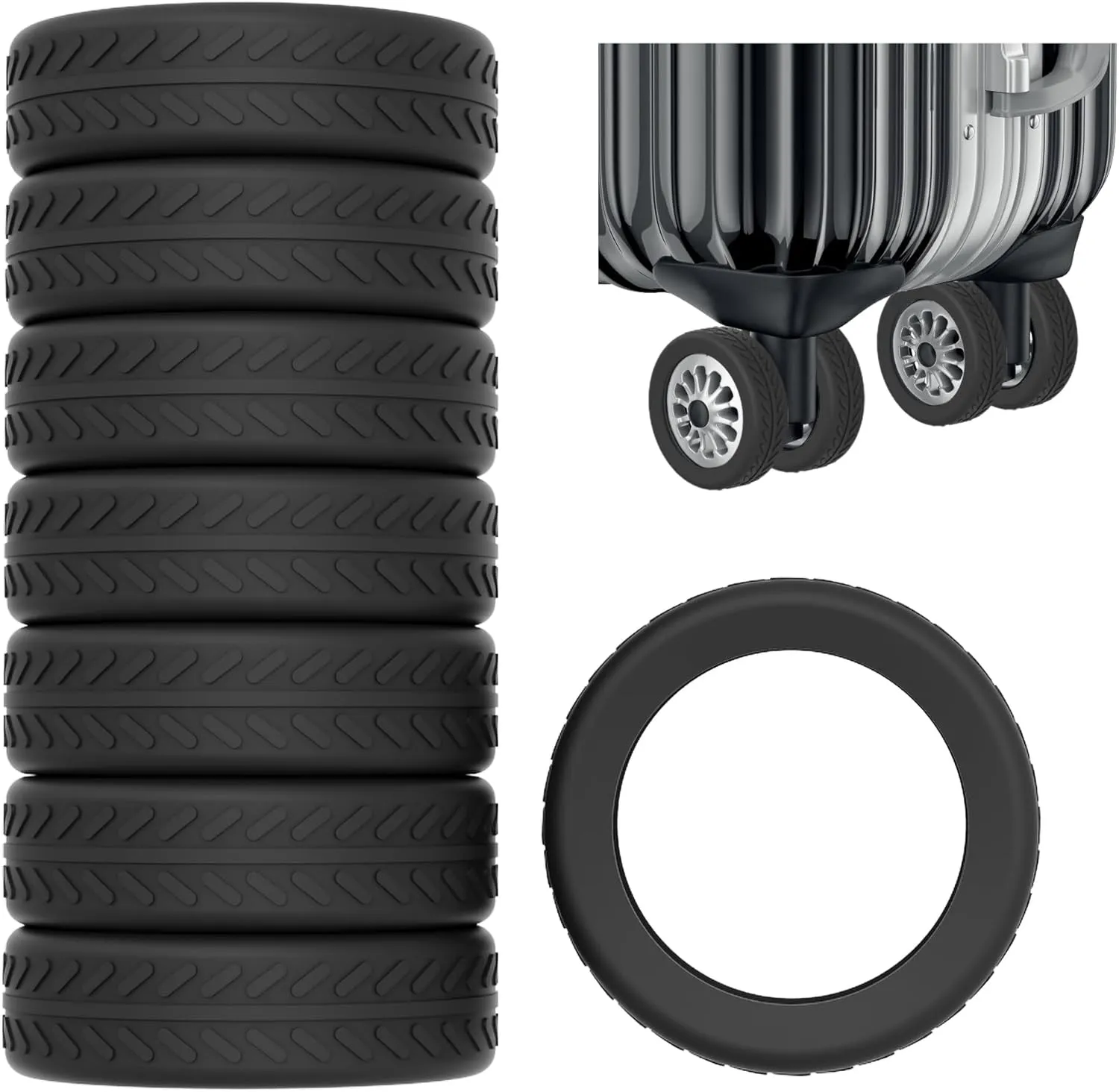 AWINNER Luggage Wheel Covers 8 Pack Upgraded,Silicone Luggage Wheel Protector Covers for most 8 Spinner Wheel Suitcases or Office Chair Caster,Durable,Mute and Shock Absorption (Black)