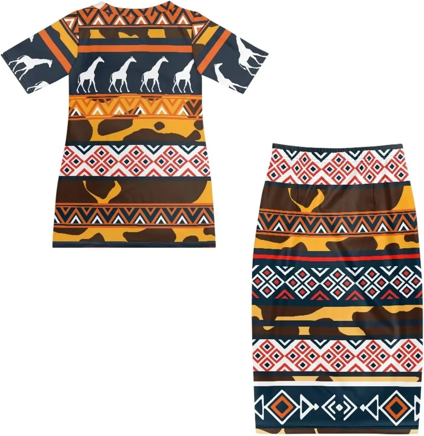Aztec Native American High Waist Midi Skirt Set Women 2 Piece Summer Outfits Tops High Waist Midi Skirt Set