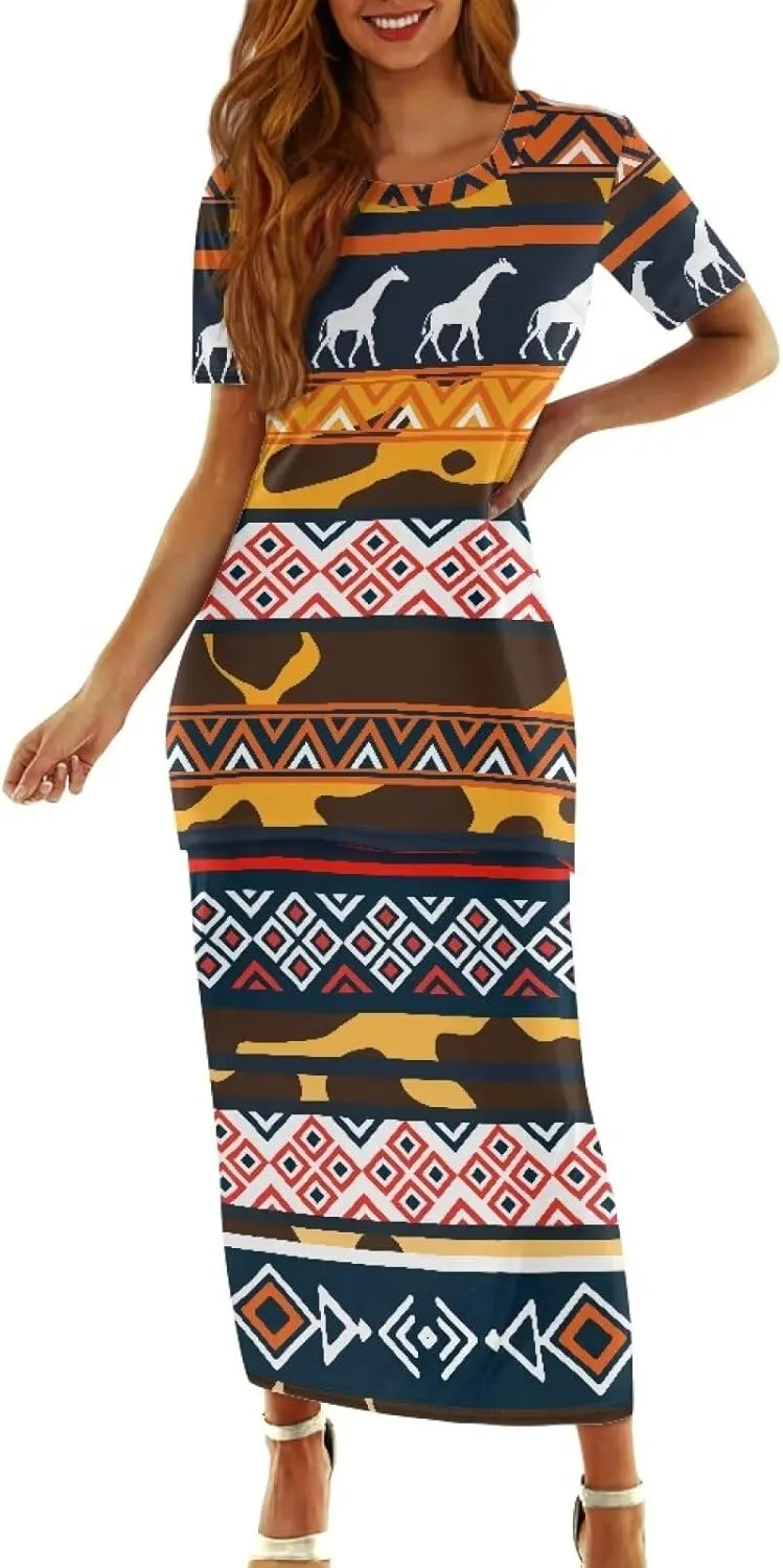 Aztec Native American High Waist Midi Skirt Set Women 2 Piece Summer Outfits Tops High Waist Midi Skirt Set