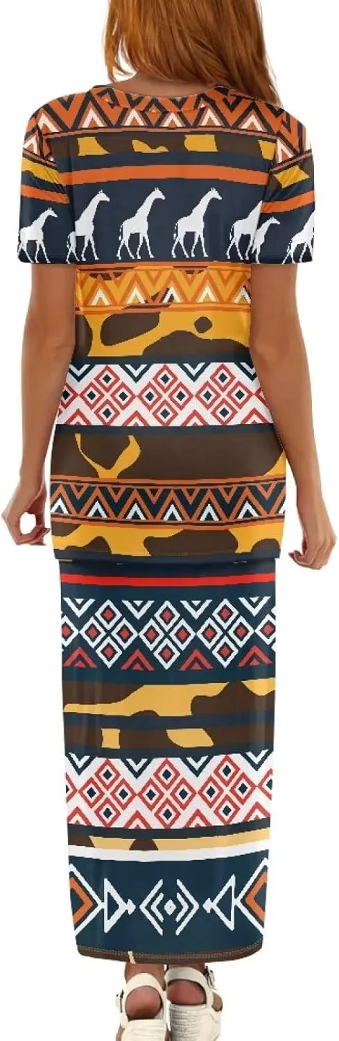 Aztec Native American High Waist Midi Skirt Set Women 2 Piece Summer Outfits Tops High Waist Midi Skirt Set