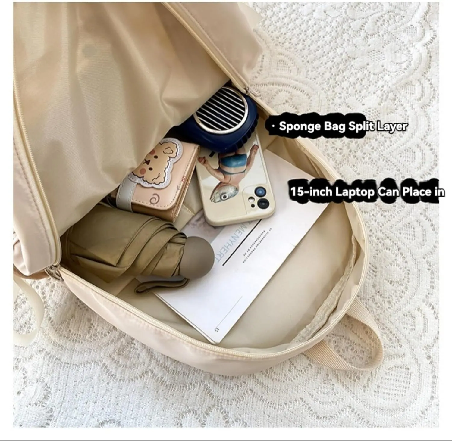 Backpack with Attached Bow-Knots - Ideal for Day-to-Day Use, Kawaii Backpack, Y2k, Aesthetic Cute Backpack (White)