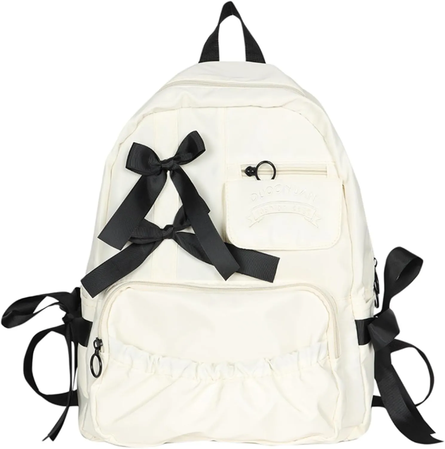 Backpack with Attached Bow-Knots - Ideal for Day-to-Day Use, Kawaii Backpack, Y2k, Aesthetic Cute Backpack (White)