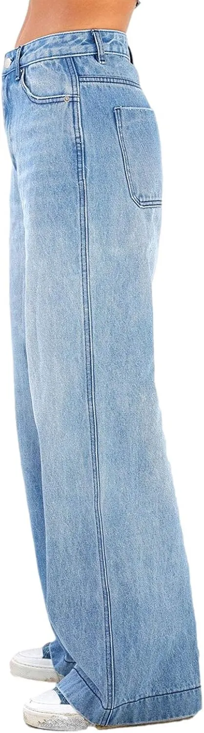 Baggy Jeans for Women High Waist Streetwear Jeans Vintage Wide Leg Straight Denim Pants Womens Casual Trousers