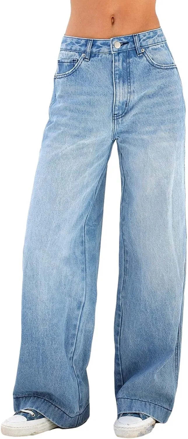 Baggy Jeans for Women High Waist Streetwear Jeans Vintage Wide Leg Straight Denim Pants Womens Casual Trousers