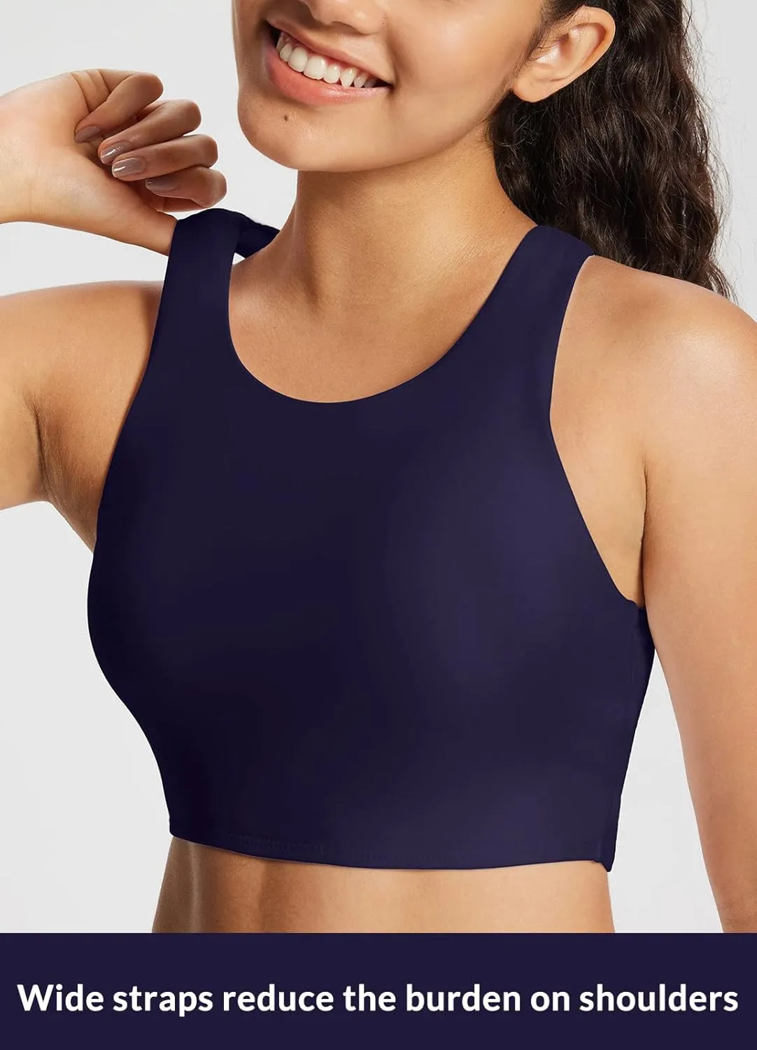 baleaf Women's Swim Bra Modest High Neck Bikini Tops Quick Dry UPF 50 Bathing Suit Sports Workout Removable Padded
