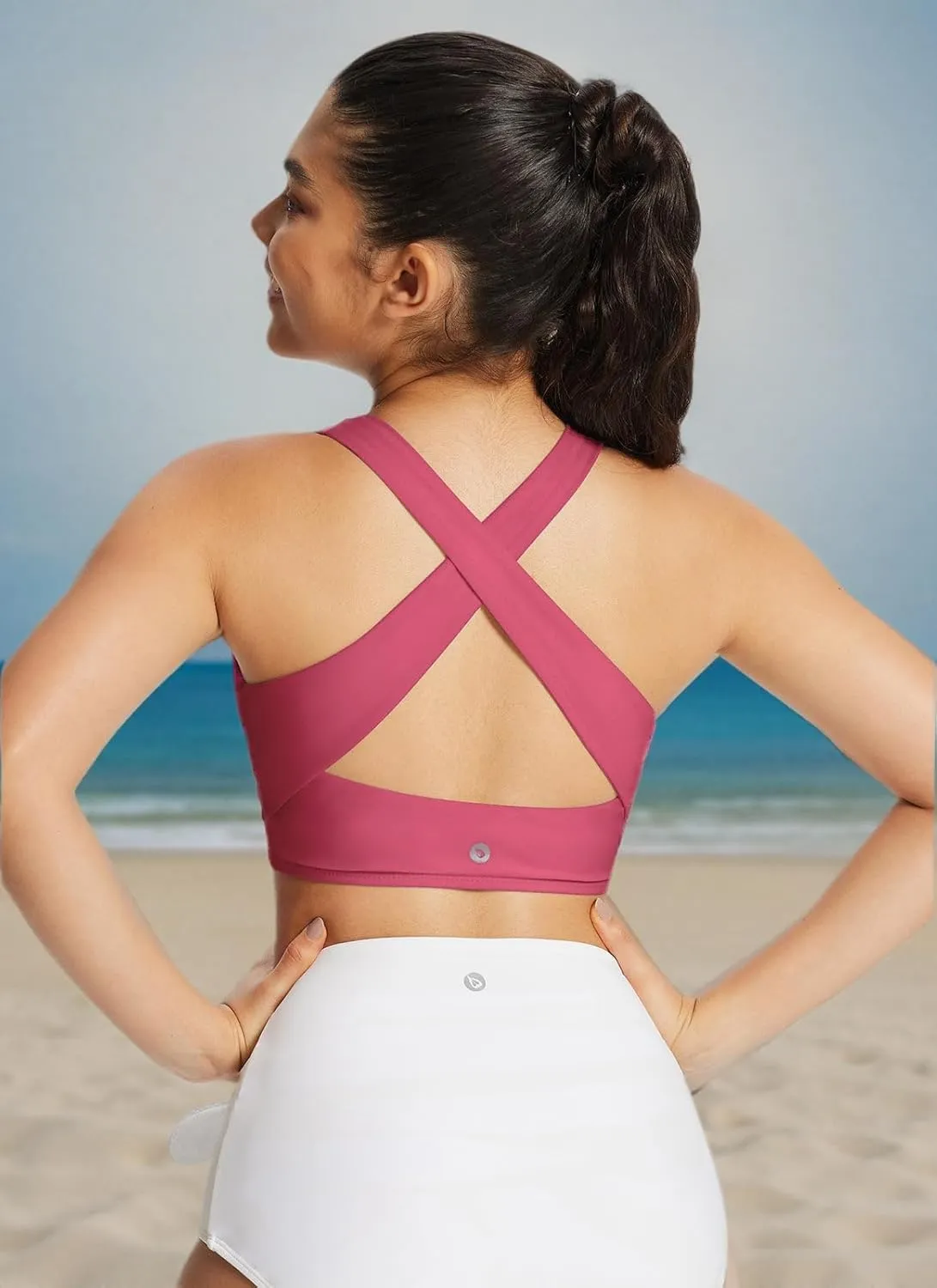 baleaf Women's Swim Bra Modest High Neck Bikini Tops Quick Dry UPF 50 Bathing Suit Sports Workout Removable Padded