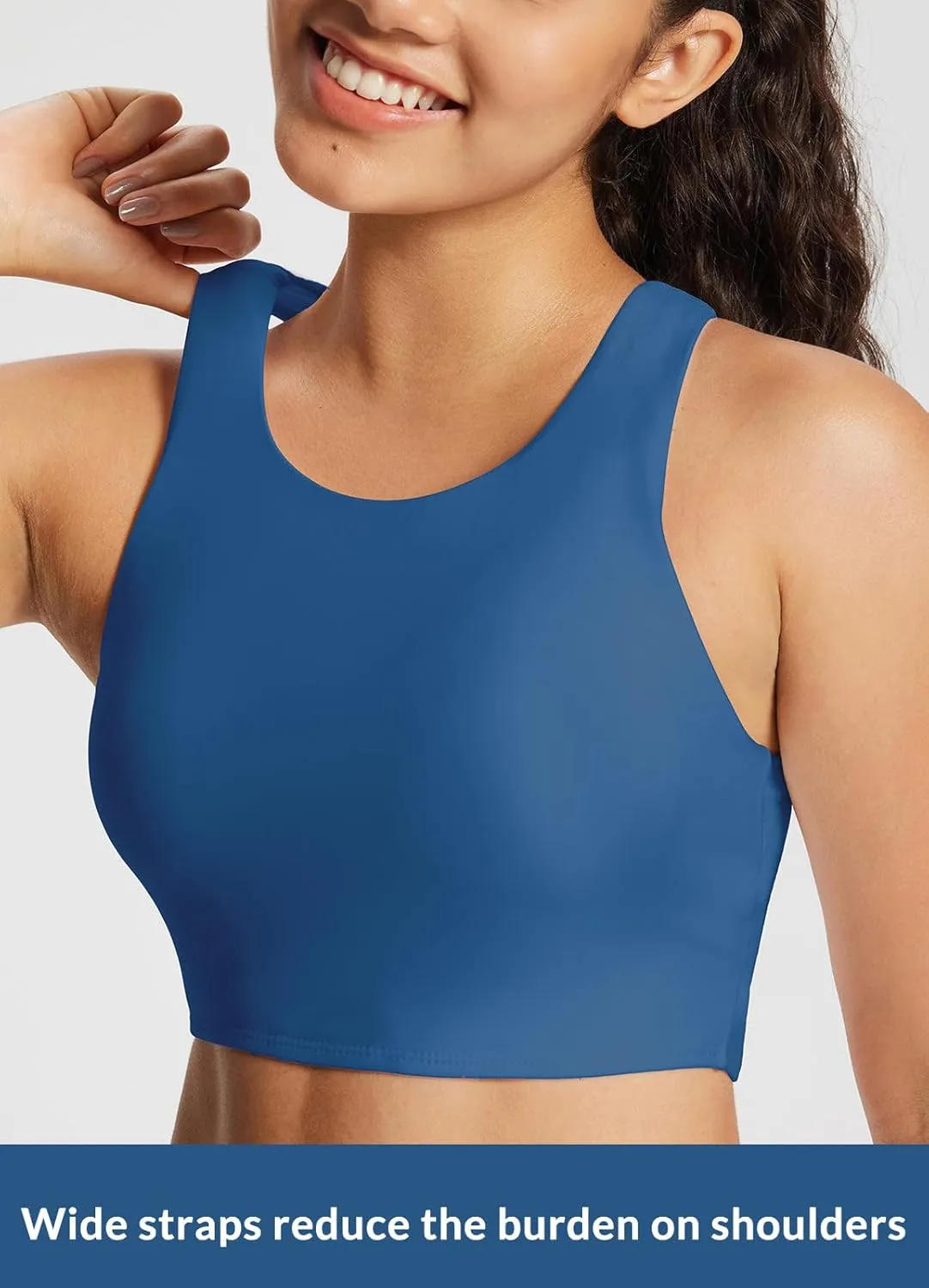 baleaf Women's Swim Bra Modest High Neck Bikini Tops Quick Dry UPF 50 Bathing Suit Sports Workout Removable Padded