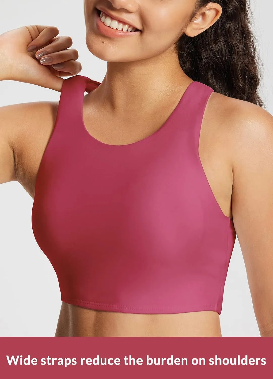 baleaf Women's Swim Bra Modest High Neck Bikini Tops Quick Dry UPF 50 Bathing Suit Sports Workout Removable Padded