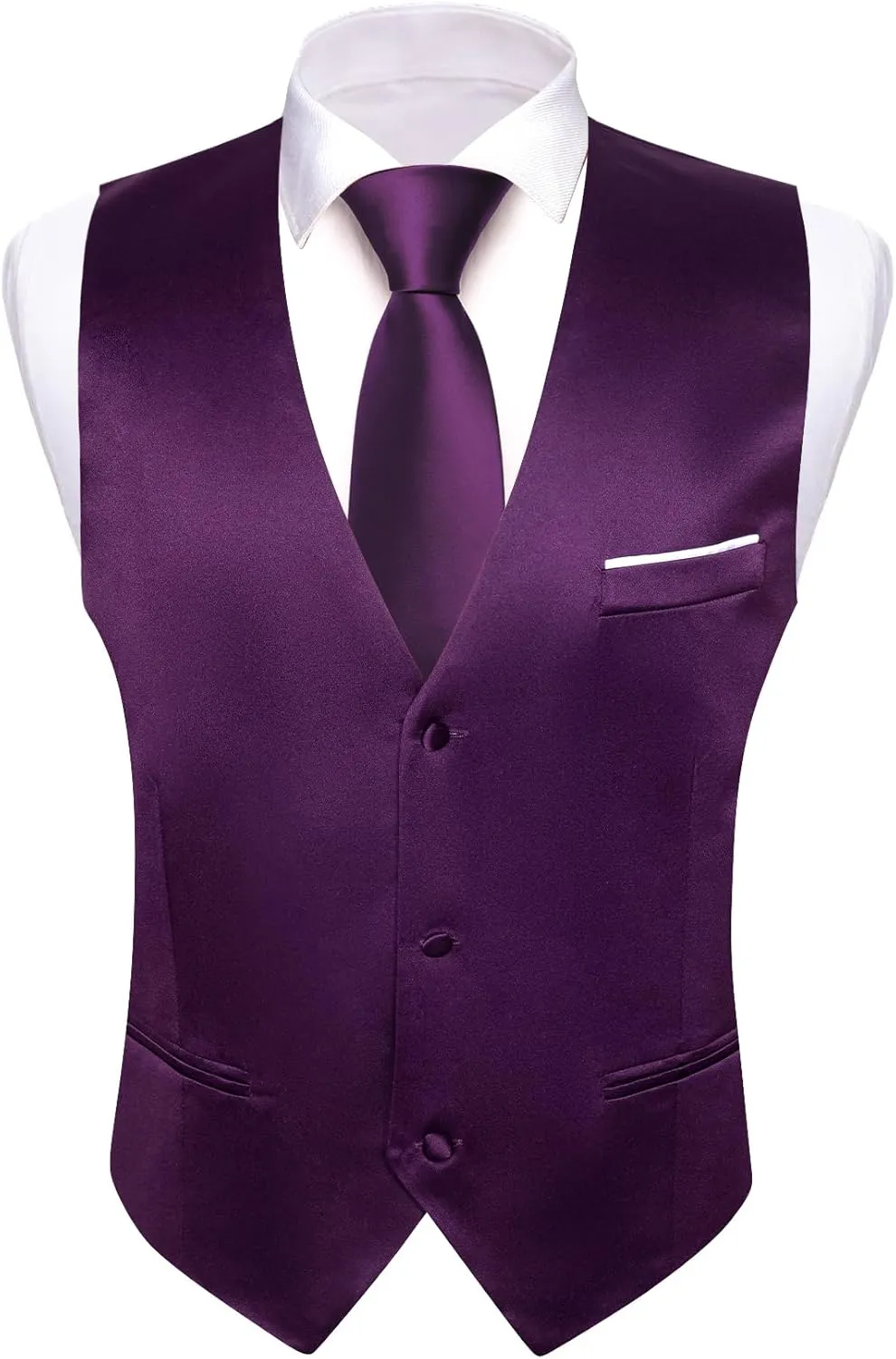 Barry.Wang Mens Satin Suit Vest Formal/Leisure V-neck 2 Pockets Wedding Party Tuxedo Waistcoat