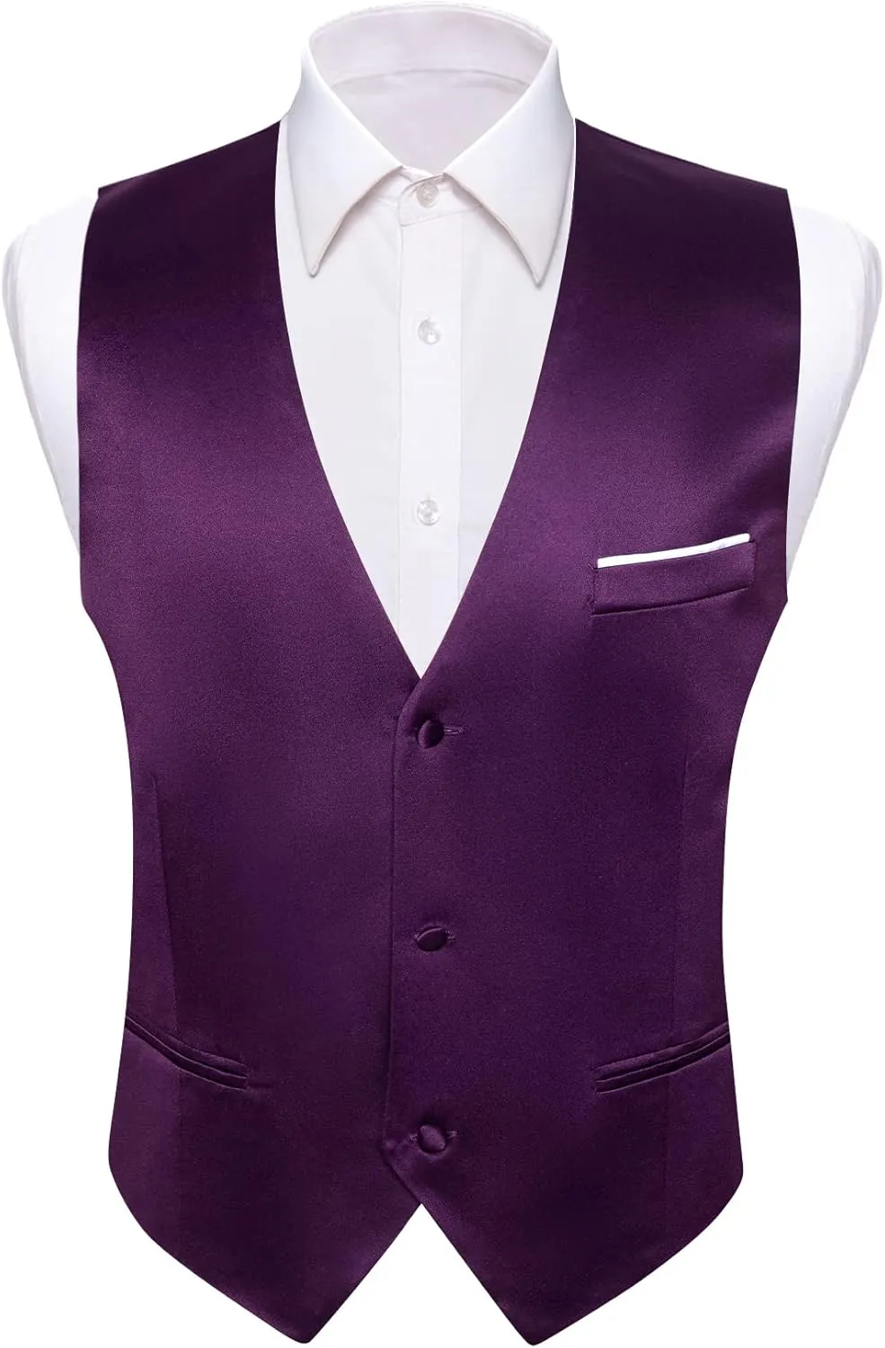 Barry.Wang Mens Satin Suit Vest Formal/Leisure V-neck 2 Pockets Wedding Party Tuxedo Waistcoat