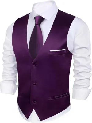 Barry.Wang Mens Satin Suit Vest Formal/Leisure V-neck 2 Pockets Wedding Party Tuxedo Waistcoat