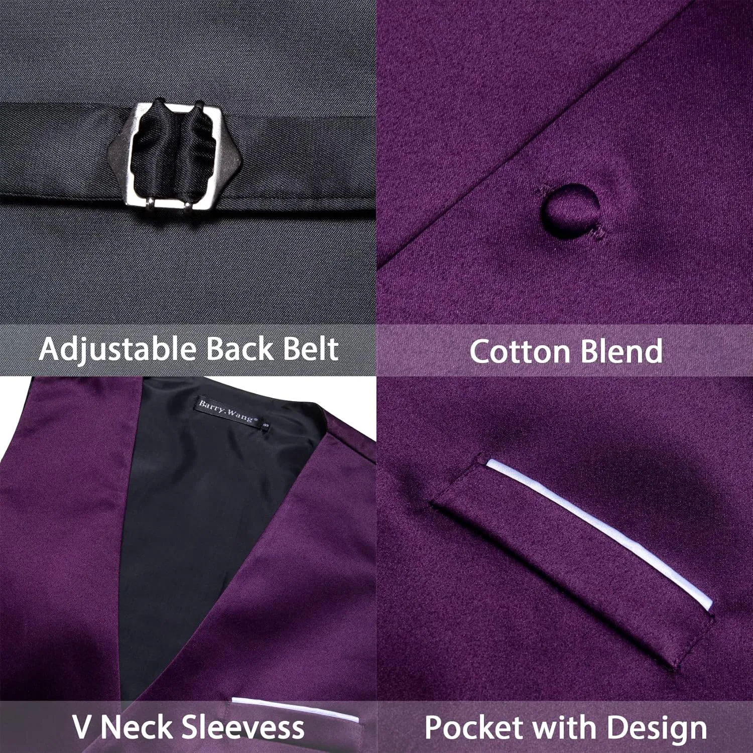 Barry.Wang Mens Satin Suit Vest Formal/Leisure V-neck 2 Pockets Wedding Party Tuxedo Waistcoat