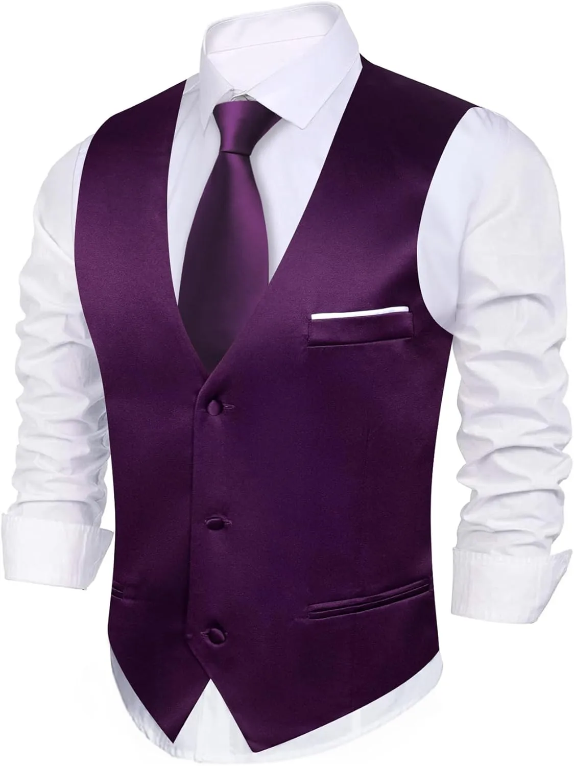 Barry.Wang Mens Satin Suit Vest Formal/Leisure V-neck 2 Pockets Wedding Party Tuxedo Waistcoat